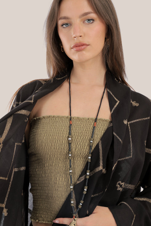 Embroidered long abaya style loose fit coat